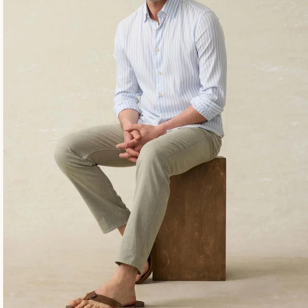 Faherty Movement Linen 5pocket pant Sage Cliff - Picture 3 of 5